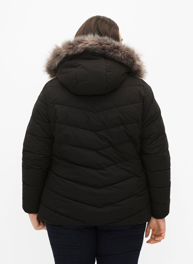 Kort pufferjack met capuchon, Zwart, Model image number 2