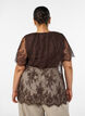Korte mouwen kanten blouse met striksluiting, Bruin, Model image number 2