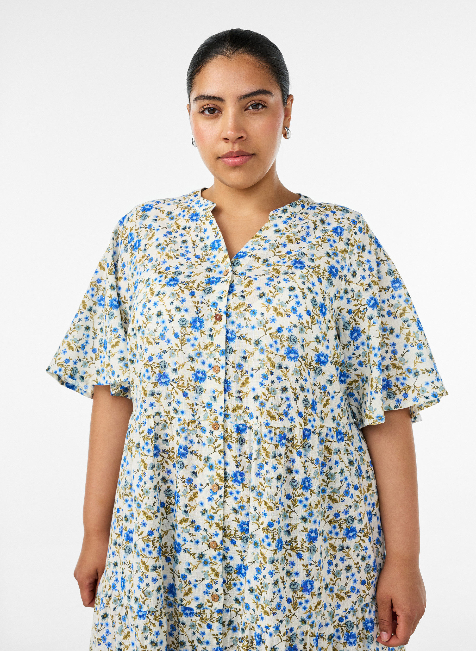 ZizziRobe midi en coton avec imprim&eacute; floral, Bleu, Model image number 2