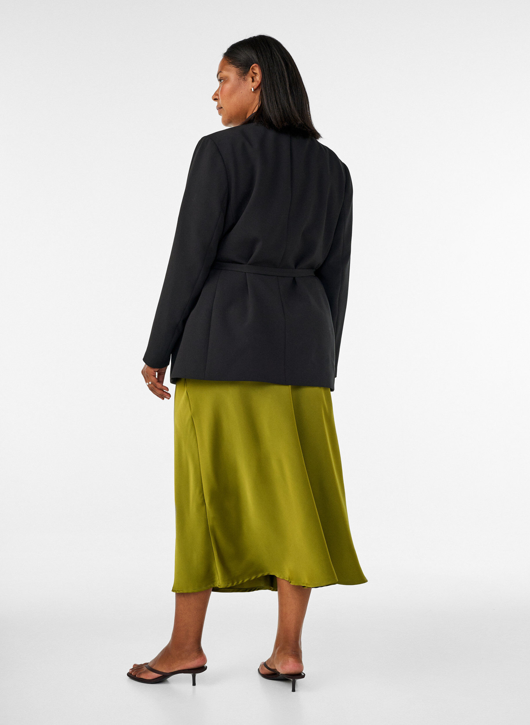 ZizziSatijnen midi rok, Groen, Model image number 1