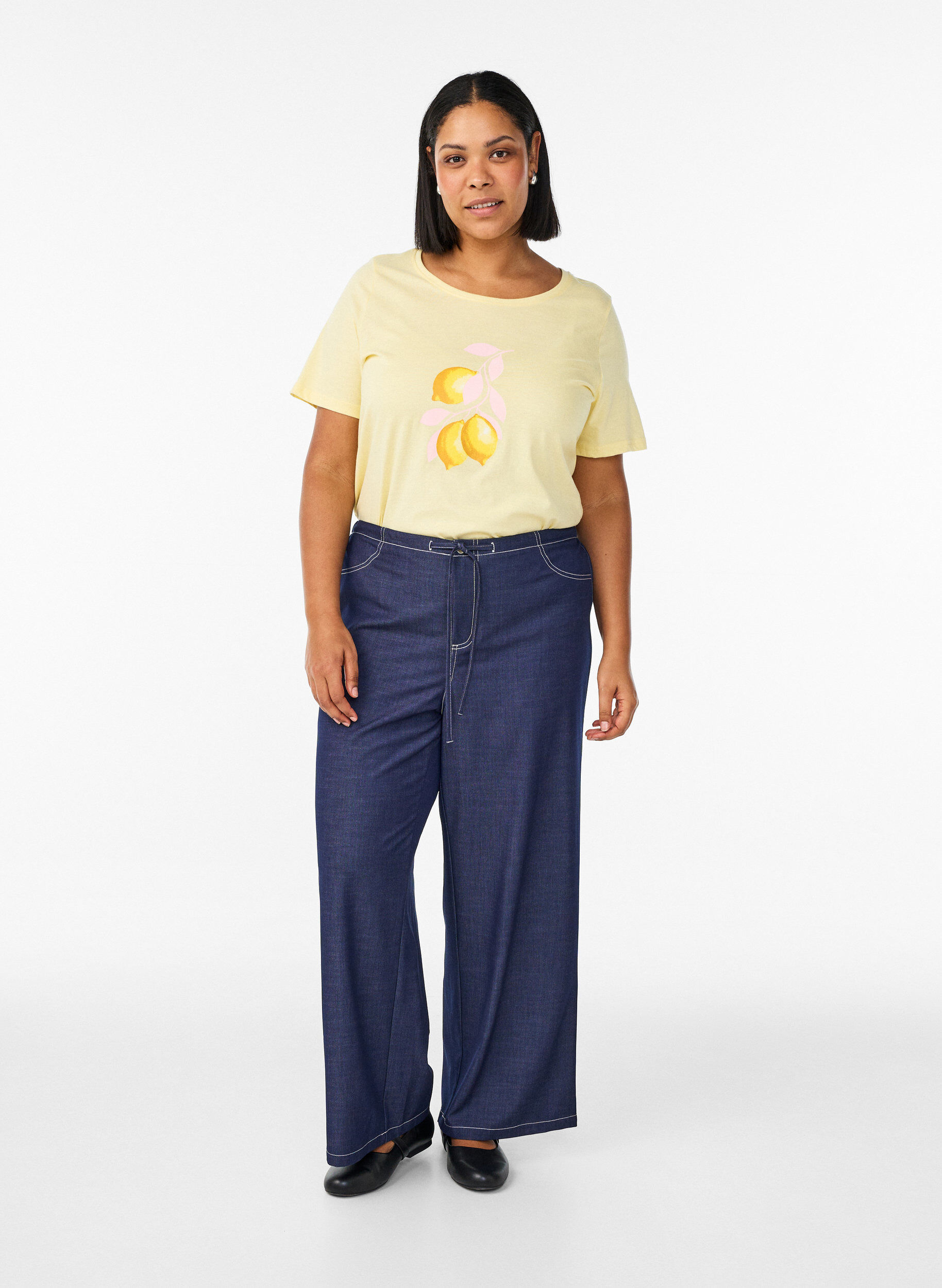 Denimlook broek met contrasterende stiksels, Blauw, Model