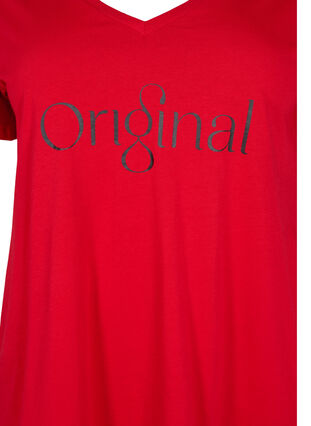 T-shirt en coton avec impression de texte et col en V, Tango Red ORI, Packshot image number 2