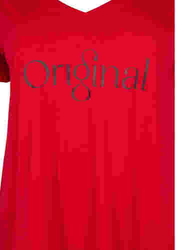 Katoenen t-shirt met tekstopdruk en v-hals, Tango Red ORI, Packshot image number 2