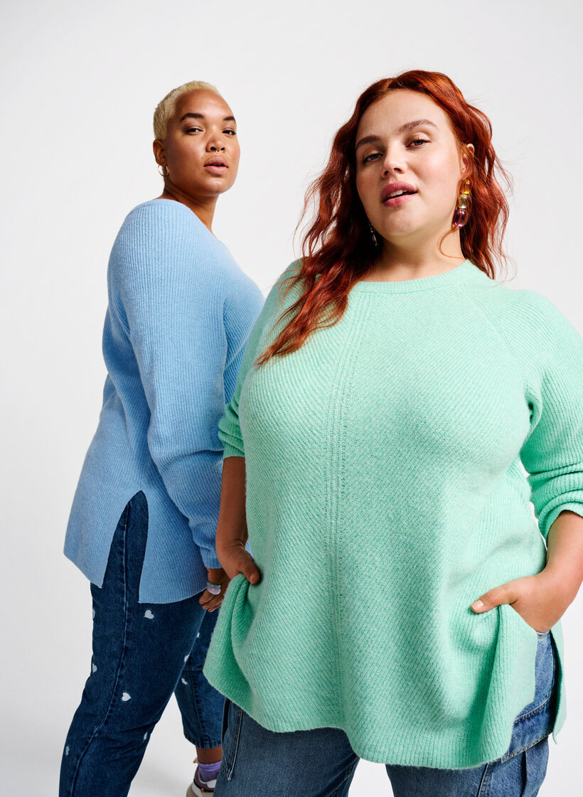 Pull en mélange avec fente latérale, Cabbage/White, Image image number 0