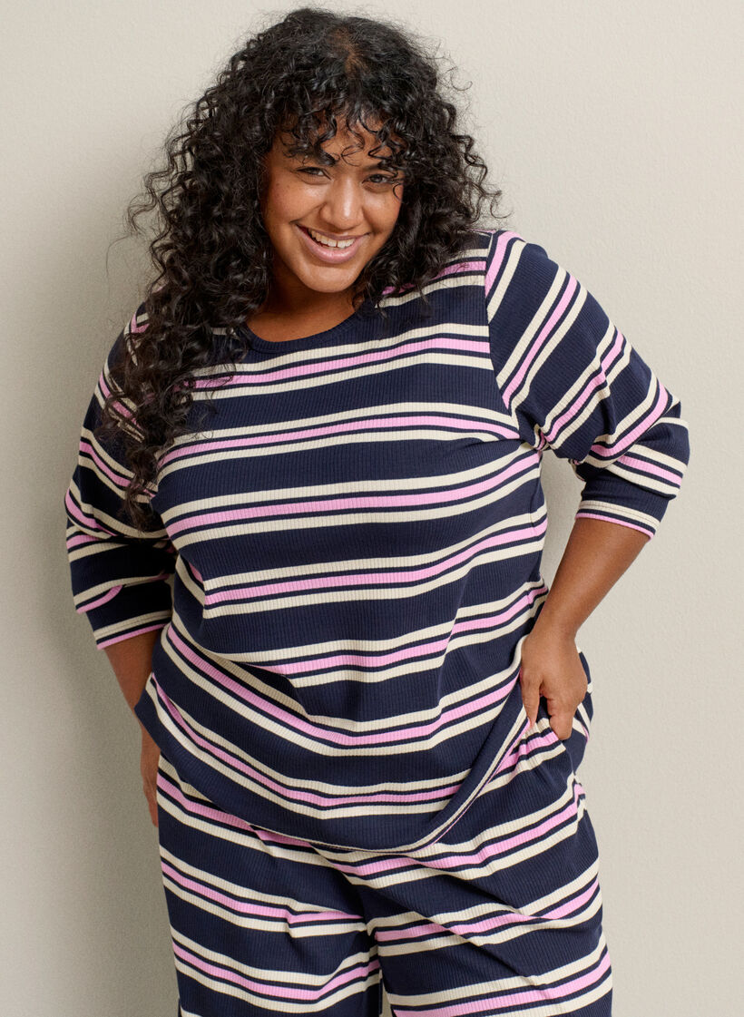 Bas de pyjama &agrave; rayures et coupe ample, Bleu, Image