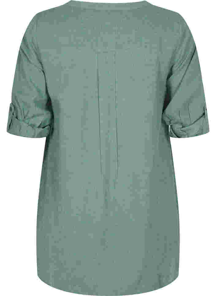 Lange blouse met 3/4 mouwen en v-hals, Balsam Green, Packshot image number 1
