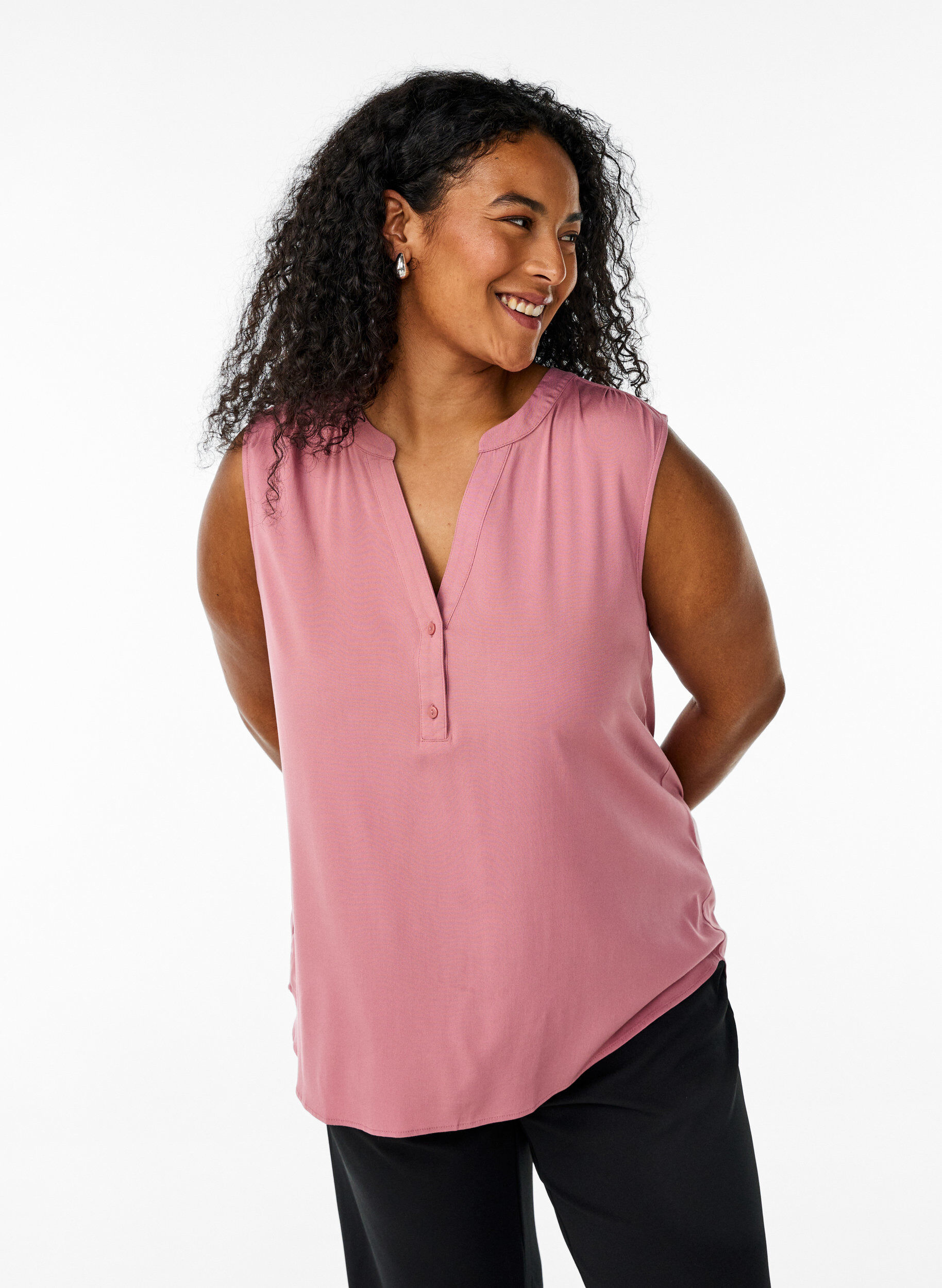 ZizziFLASH - Mouwloze viscose blouse, Roze, Model image number 0