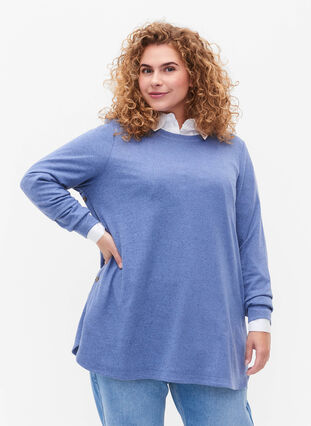 Gemêleerde blouse met knopen, Colony Blue Melange, Model image number 0