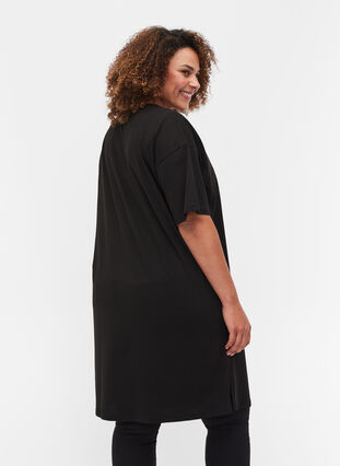 Katoenen T-shirt jurk met print details, Black w. Black, Model image number 1