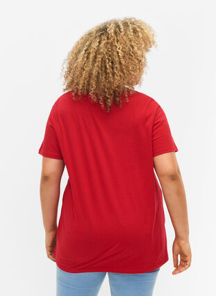 T-shirt in katoen met anglaise borduurwerk, Tango Red, Model image number 1