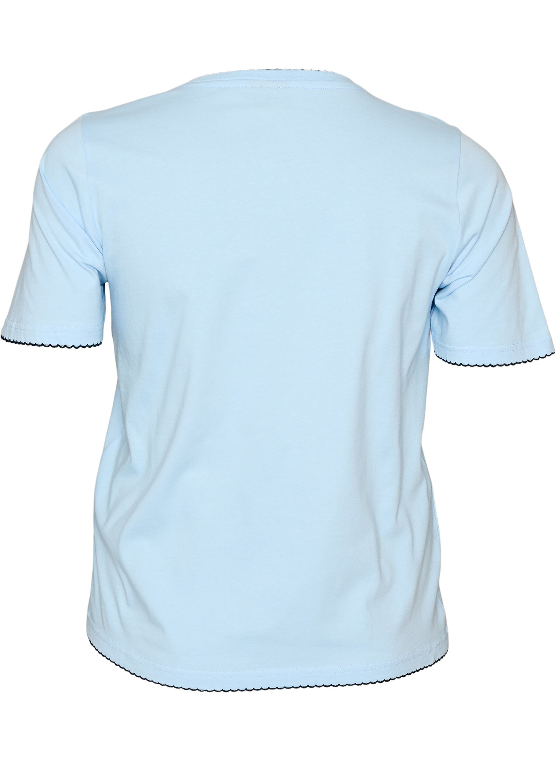 ZizziKatoenen T-shirt met golvende contrasterende randen, Blauw, Packshot image number 1