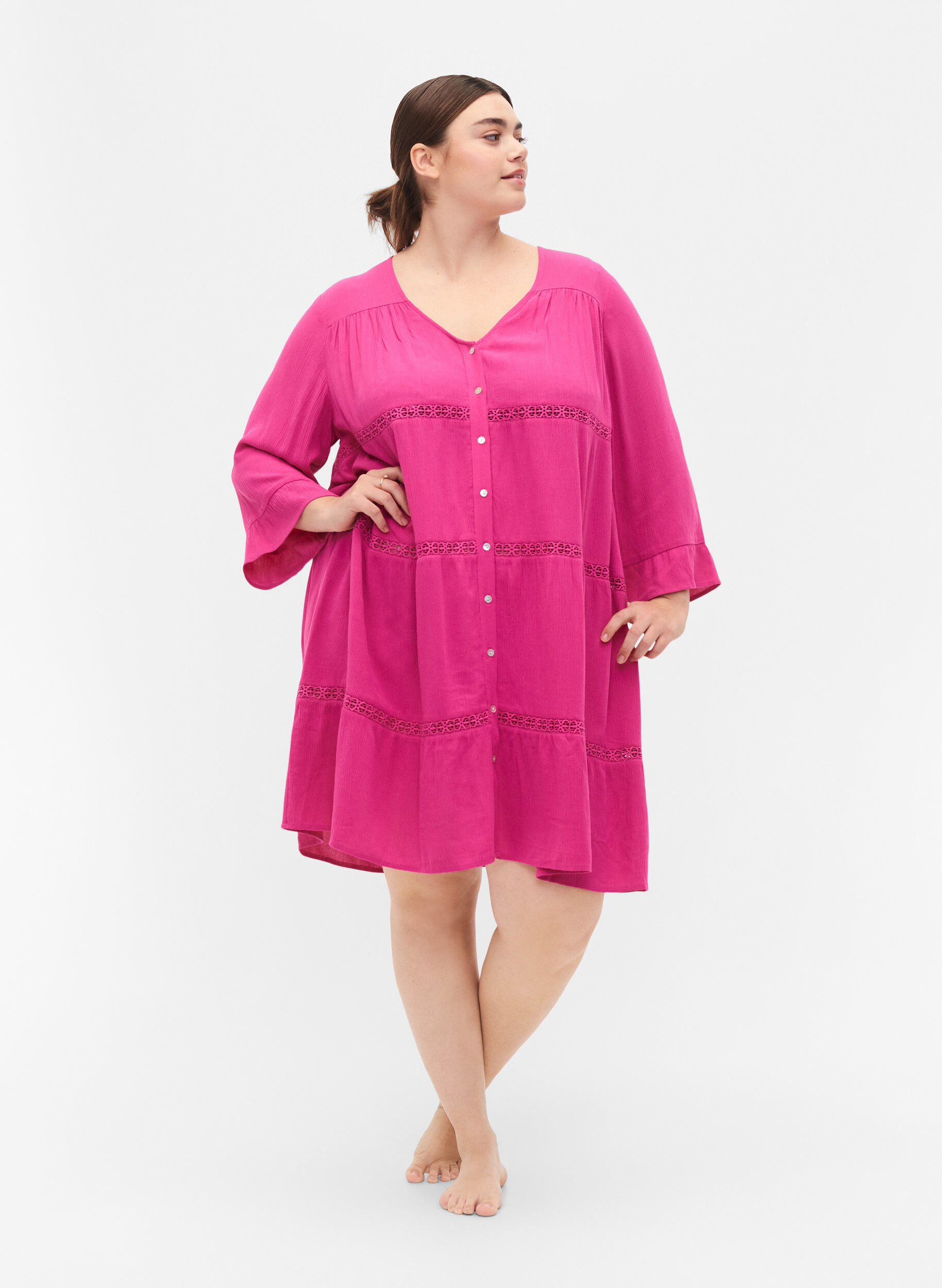 Zizzi Robe de plage en viscose, Raspberry Rose, Model image number 2