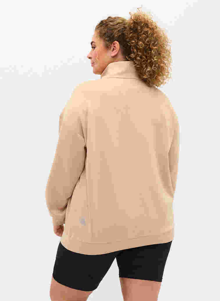 Sweatshirt met hoge hals en rits, Oatmeal, Model image number 1