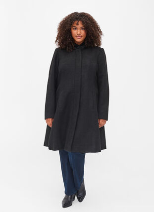 Manteau avec capuche et forme en A, Black, Model image number 2