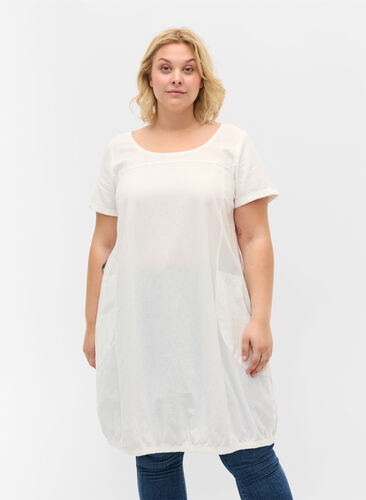 Robe en coton à manches courtes, Bright White, Model image number 0