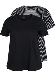 Lot de 2 T-shirt basiques en coton, Black/Black Stripe, Packshot