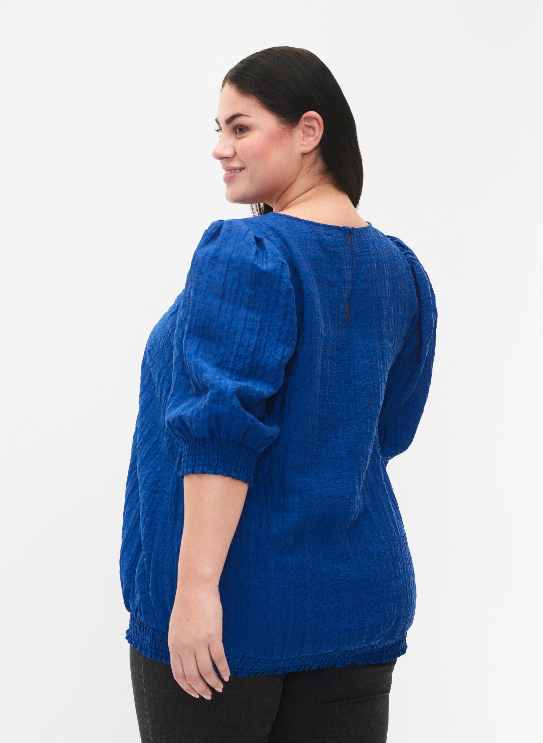 ZizziSmock blouse met lyocell (TENCEL&trade;), Strong Blue, Model image number 1