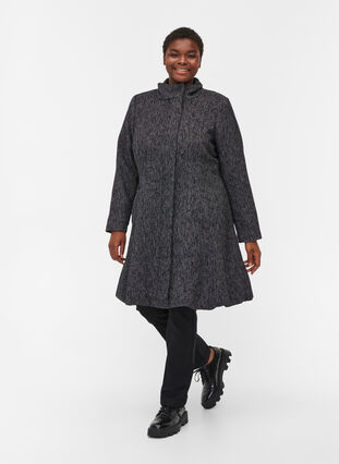 Manteau en laine à col montant et poches, Black solid, Model image number 2