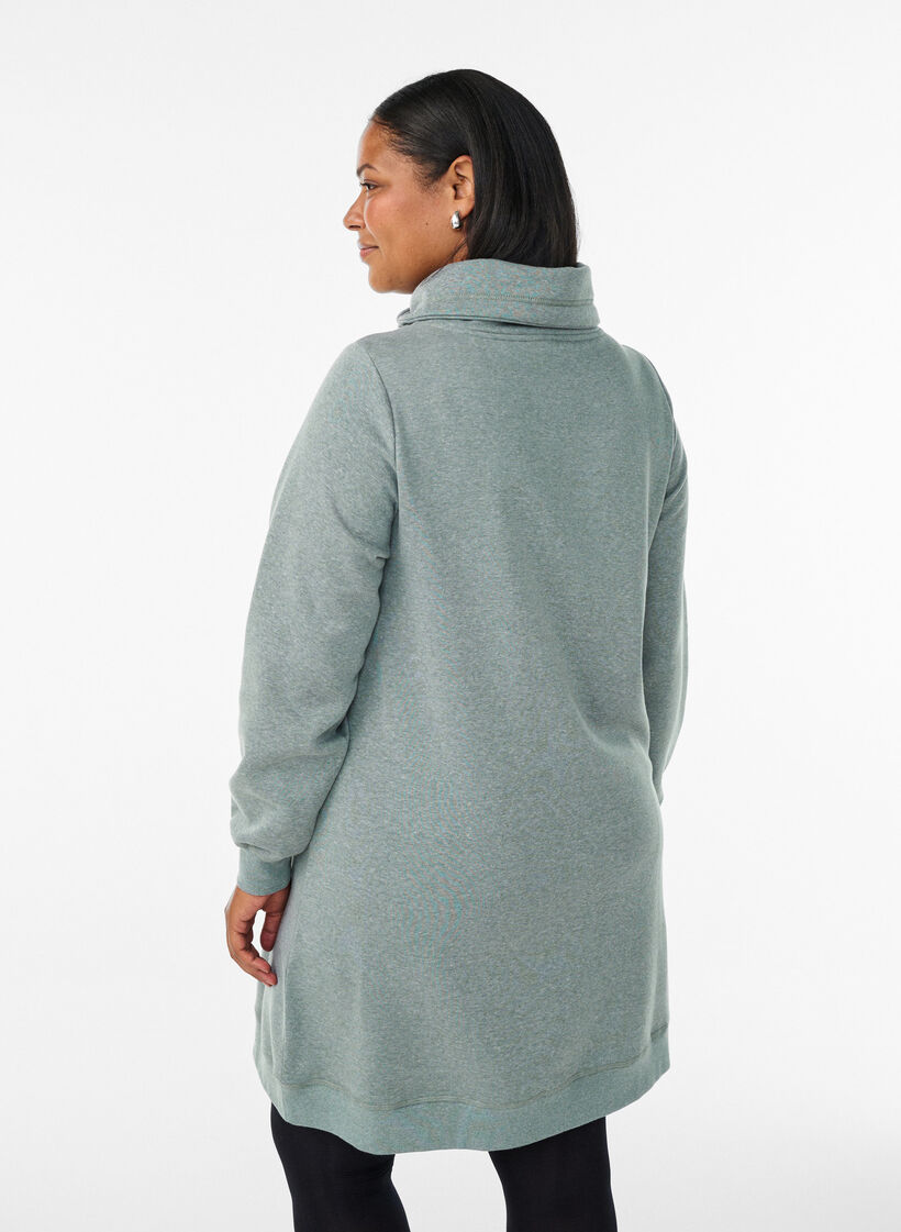 Kort sweatshirt jurk met hoge kraag en zakken, Groen, Model image number 2