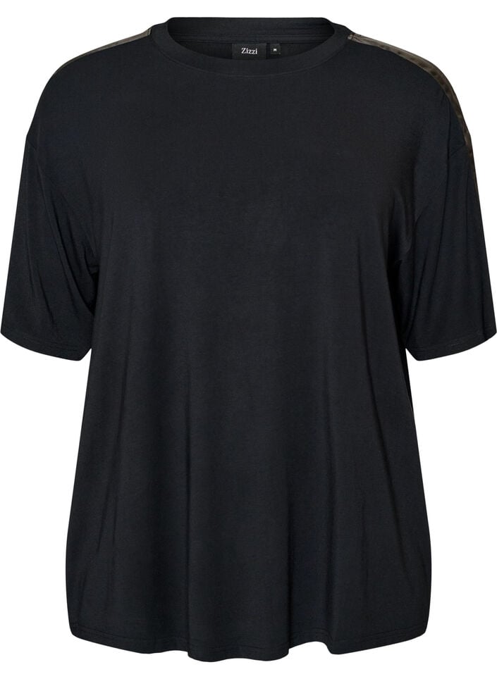 Nacht T-shirt met contrasterende band, Zwart, Packshot image number 0