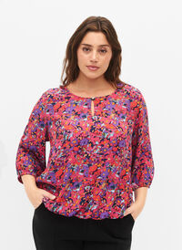 Viscose blouse met bloemenprint en smokwerk, Pink Small Fl. AOP, Model
