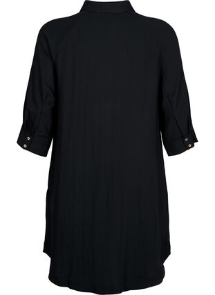 Chemise longue en viscose avec poches et manches 3/4, Black, Packshot image number 1