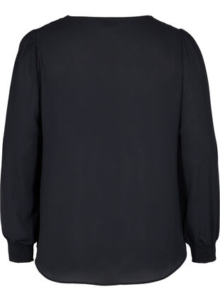 Chemise à col en V avec smock, Black, Packshot image number 1