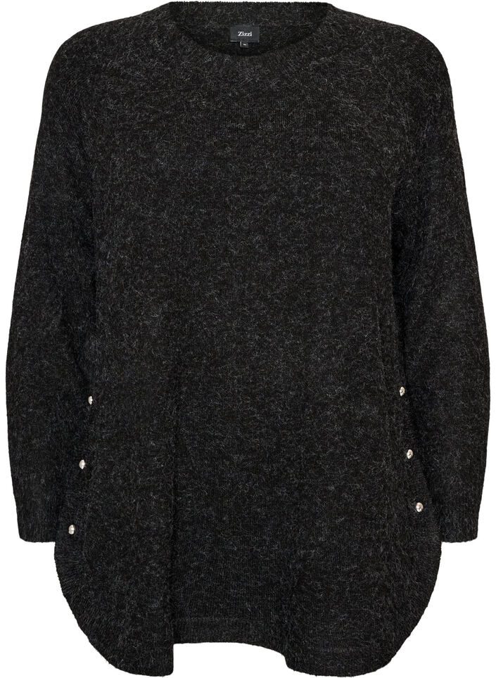 Blouse longue en maille avec boutons boule, Gris anthracite, Packshot image number 0