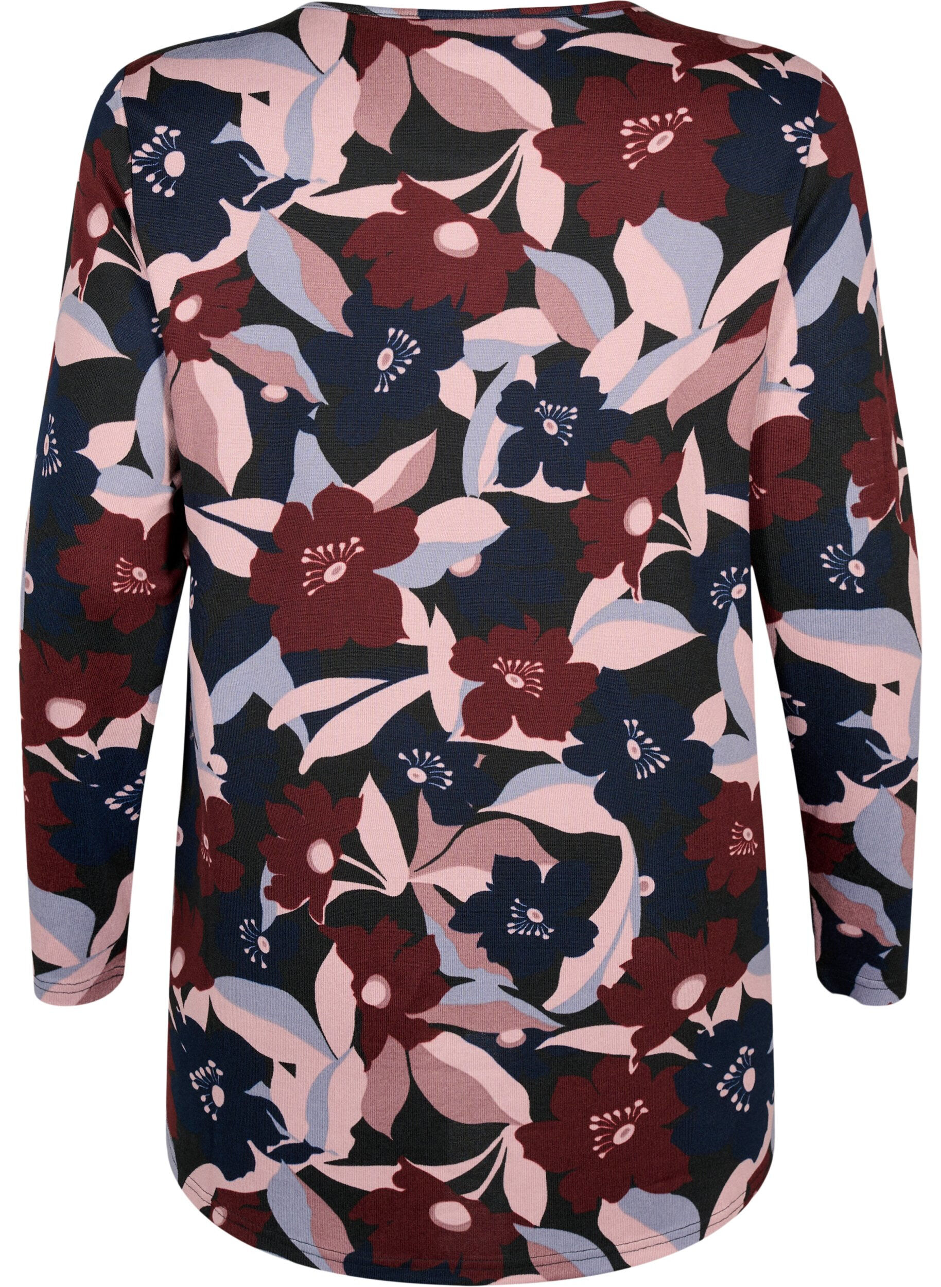 ZizziGebloemde blouse met lange mouwen, Black Rose Flower, Packshot image number 1