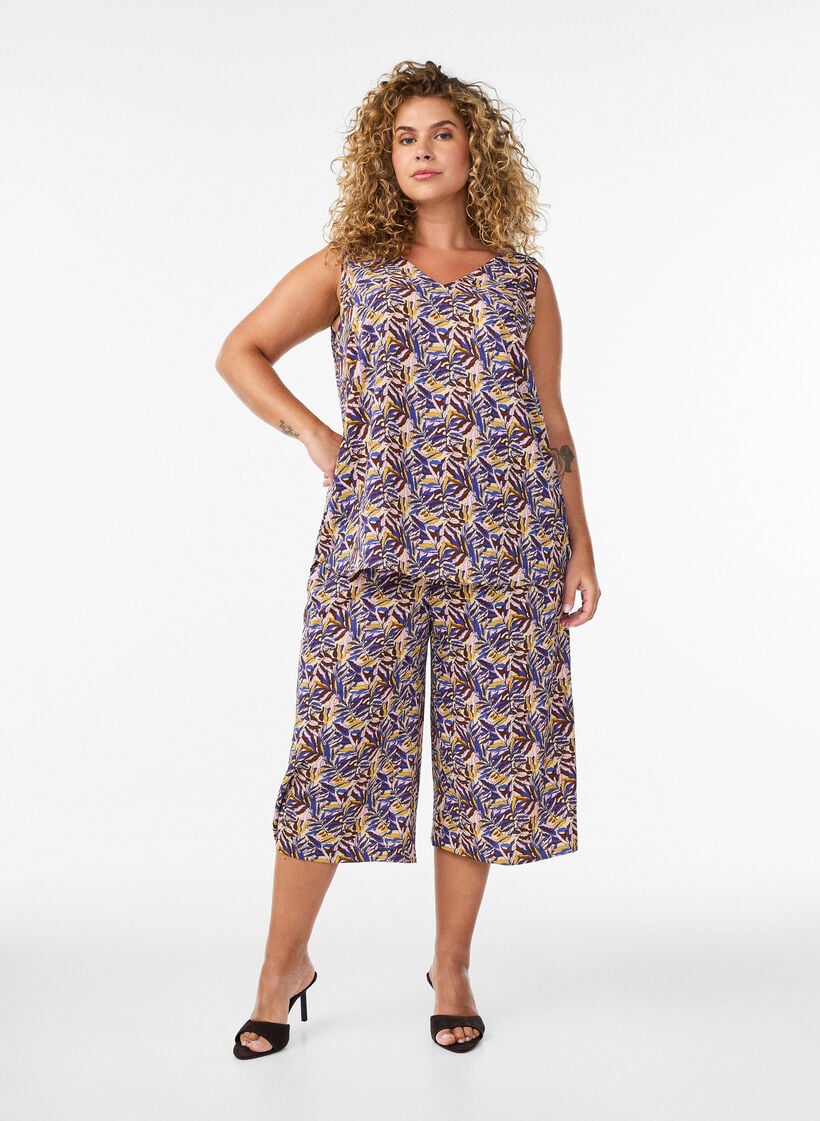 Pantalon ample avec imprim&eacute;, Beige, Model image number 0