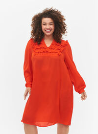 Lange mouw jurk met franjes, Orange.com, Model