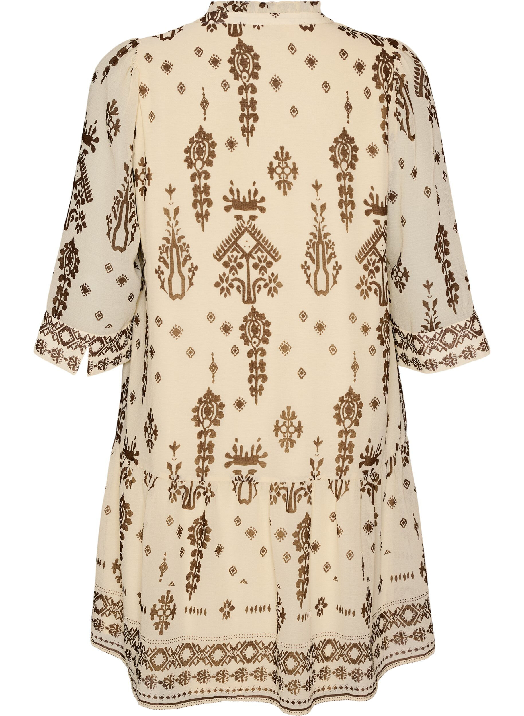 ZizziRobe avec imprim&eacute; ornemental et col &agrave; volants, Beige, Packshot image number 1