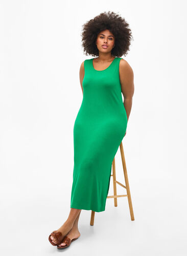 Mouwloze, geribde jurk van viscose, Jolly Green, Image image number 0