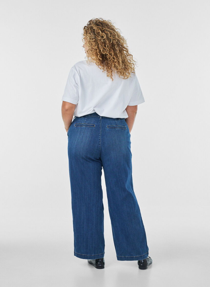 Jean Myra coupe large taille haute, Bleu, Model image number 1