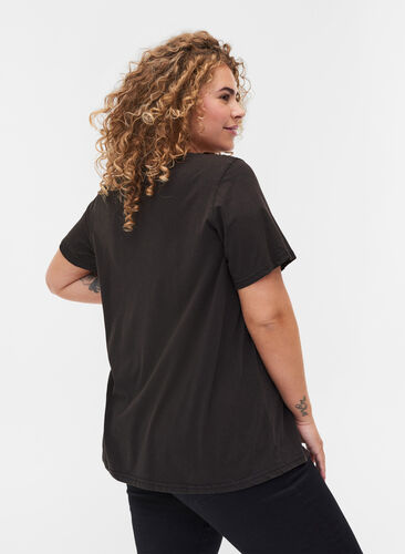 Katoenen t-shirt met print, Black ACID WASH, Model image number 1