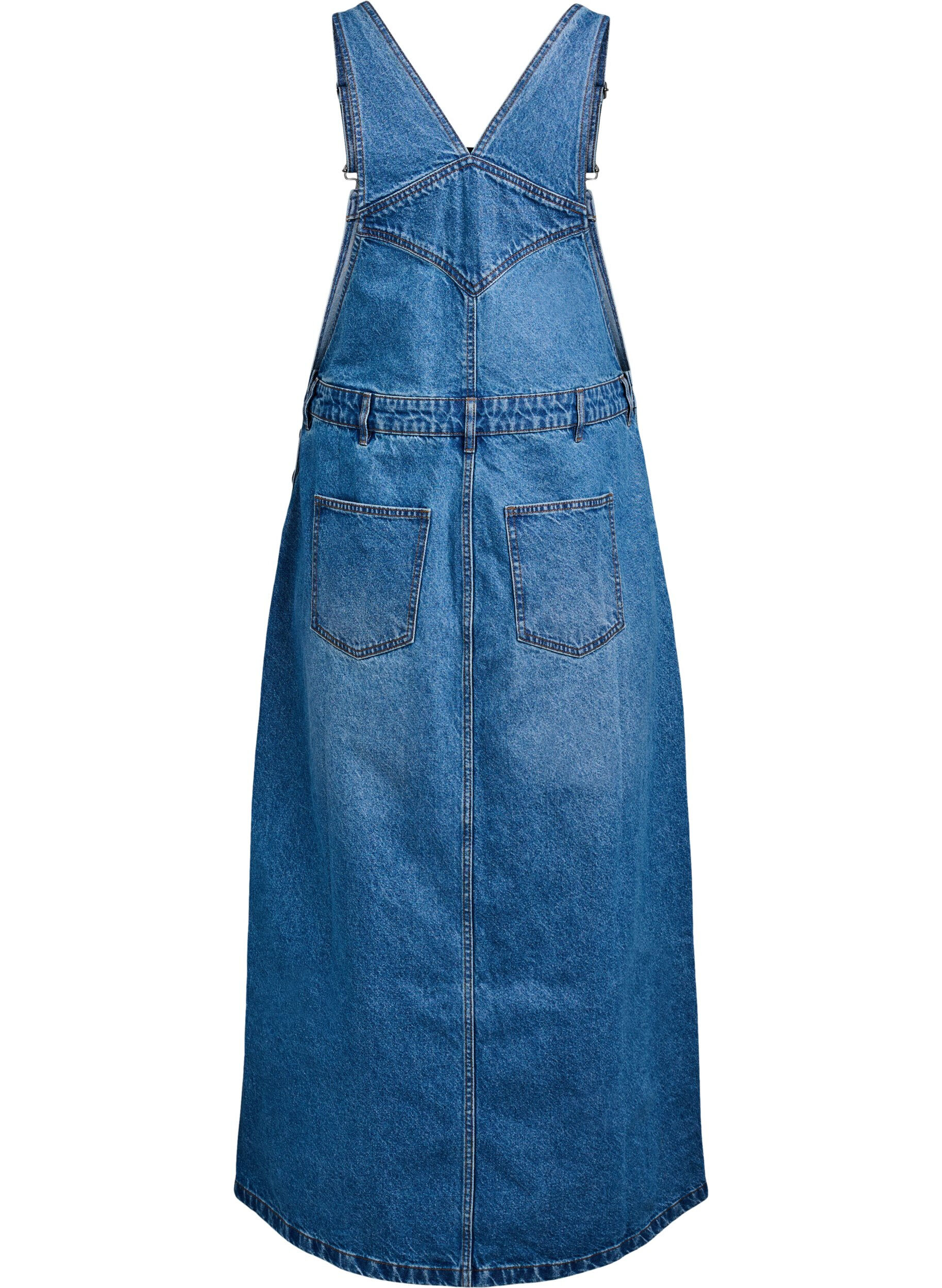 ZizziMidi denim overall jurk, Blue Denim, Packshot image number 1