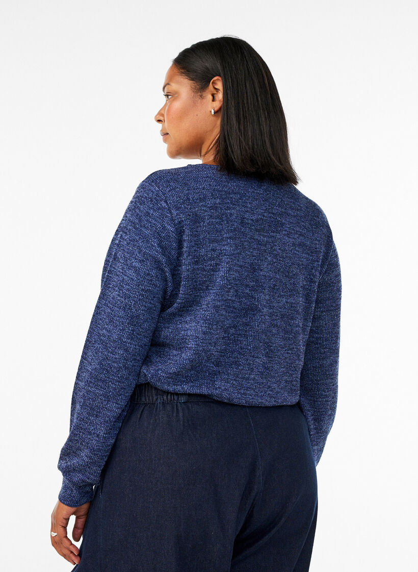 Jersey blouse met V-hals en lange mouwen, Blauw, Model image number 2