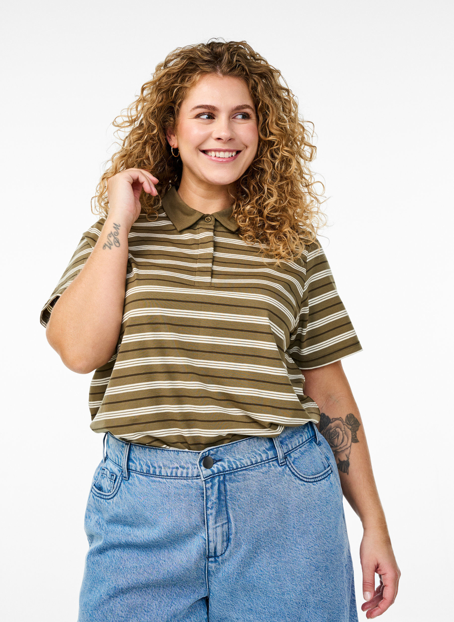 Polo ray&eacute; &agrave; manches courtes, Vert, Model