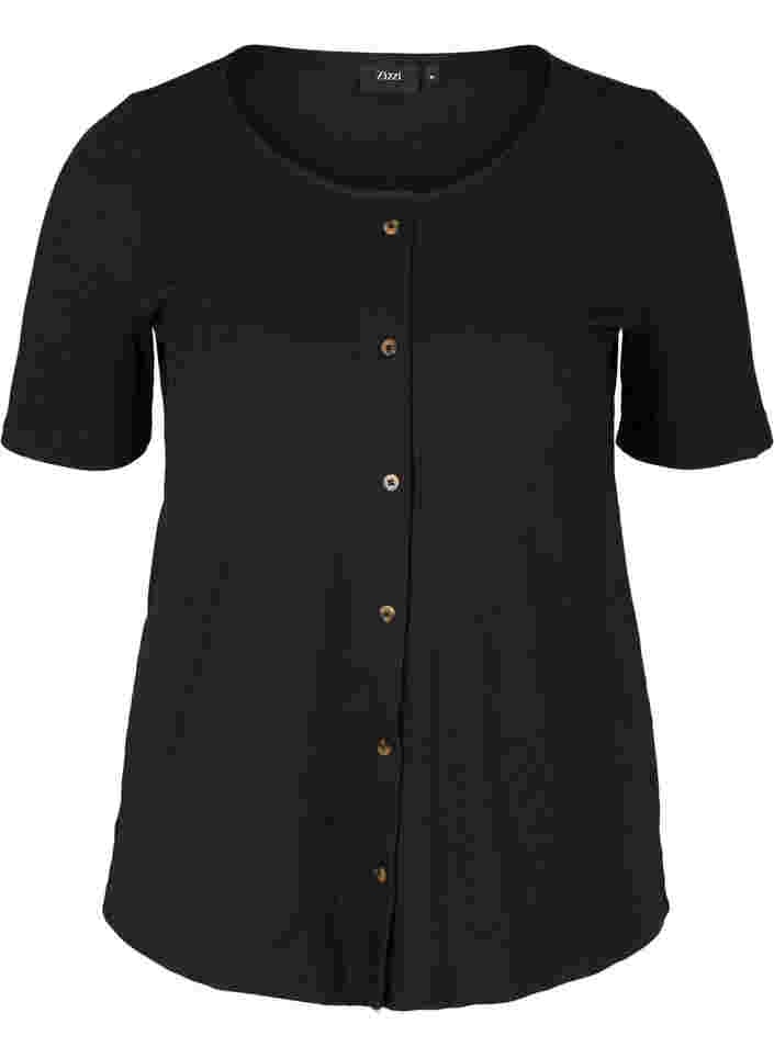 T-shirt met korte mouwen en knopen, Black, Packshot image number 0