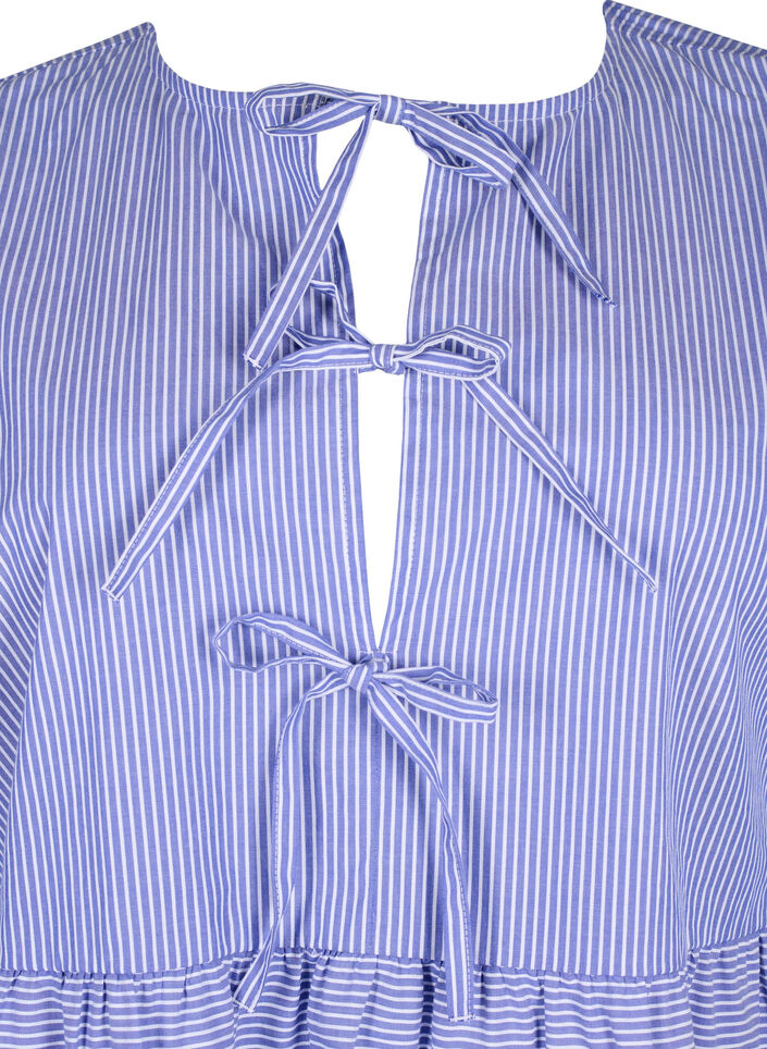 Chemisier en coton rayé avec détail de lien, Baja Blue Stripe, Packshot image number 2