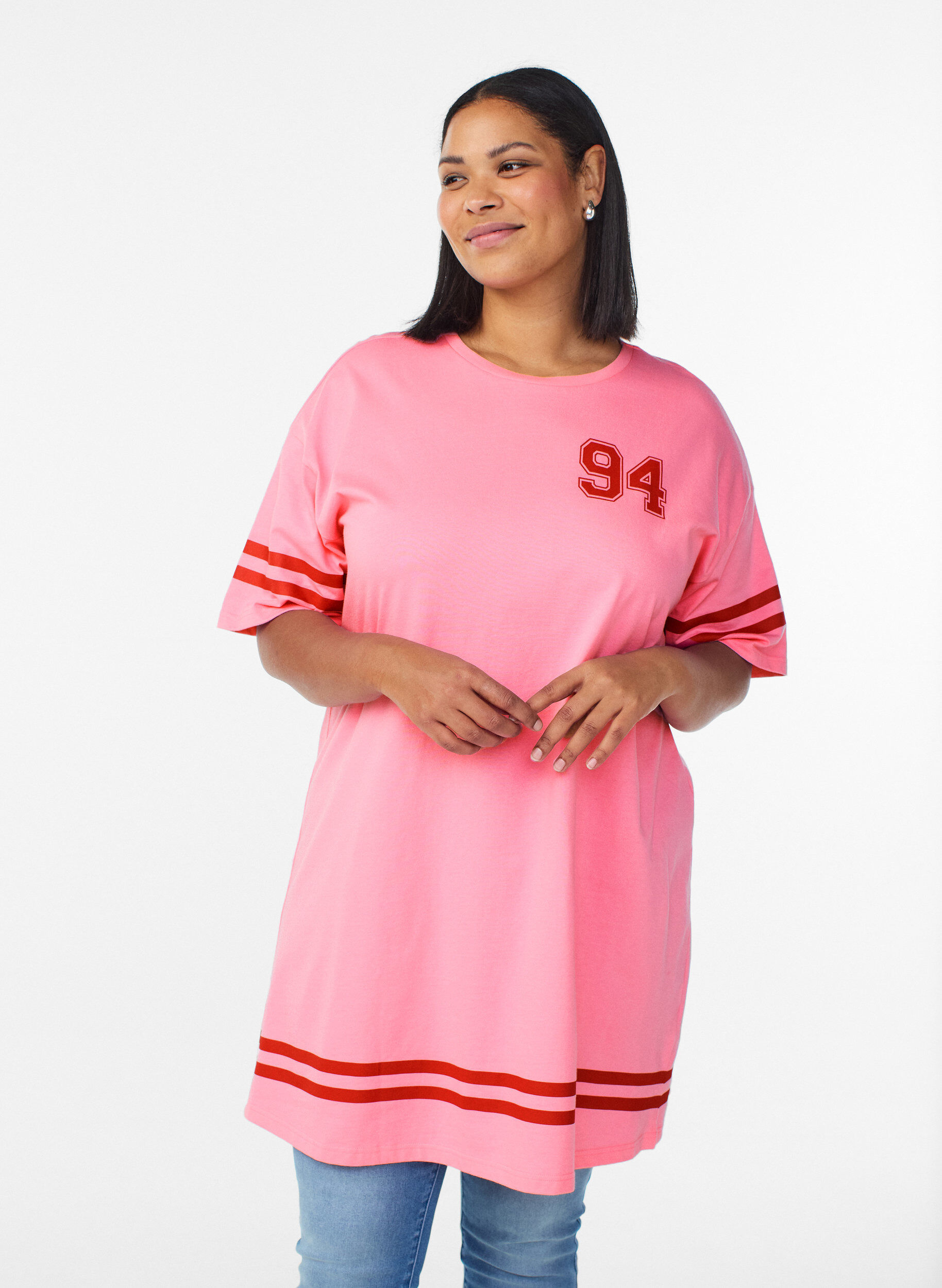 ZizziRobe T-shirt courte avec d&eacute;tails sportifs, Rose, Model image number 0