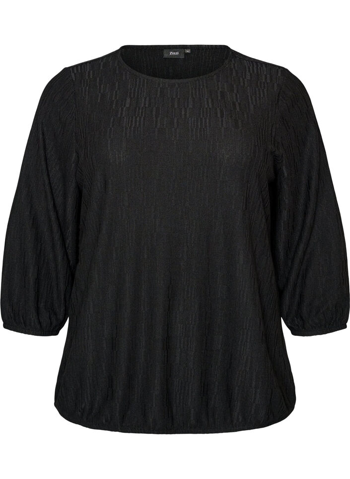 Blouse met textuur en 3/4 mouwen, Zwart, Packshot image number 0