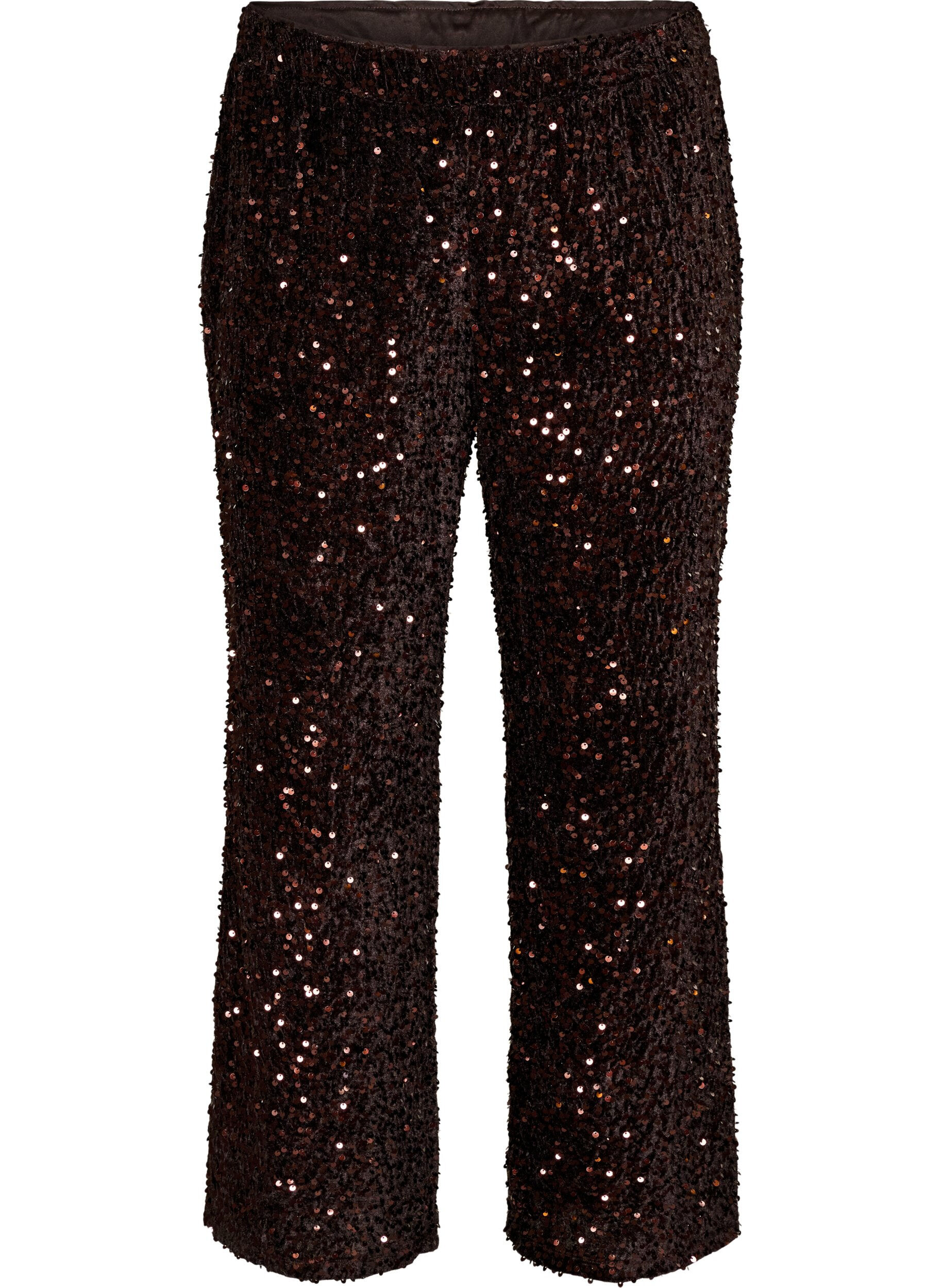 ZizziPantalon &agrave; coupe ample avec sequins, Marron, Packshot image number 0