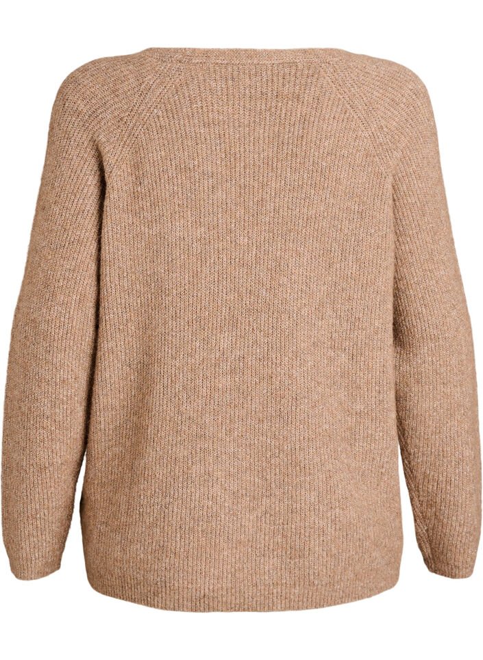 Gebreide blouse met V-hals en raglanmouwen, Bruin, Packshot image number 1