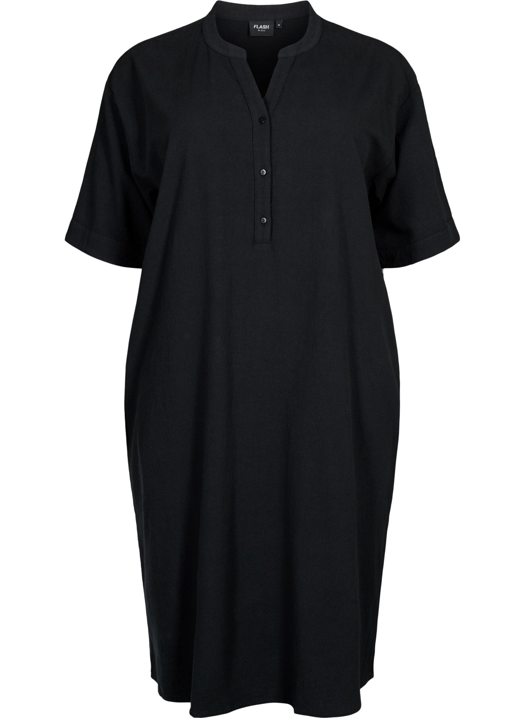 Zizzi FLASH - Robe midi &agrave; manches courtes en coton, Black, Packshot image number 0