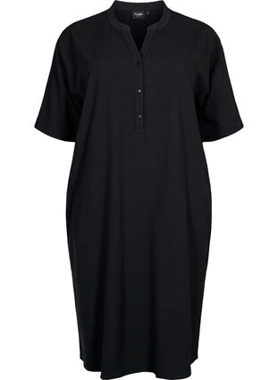 FLASH - Robe midi à manches courtes en coton, Black, Packshot image number 0