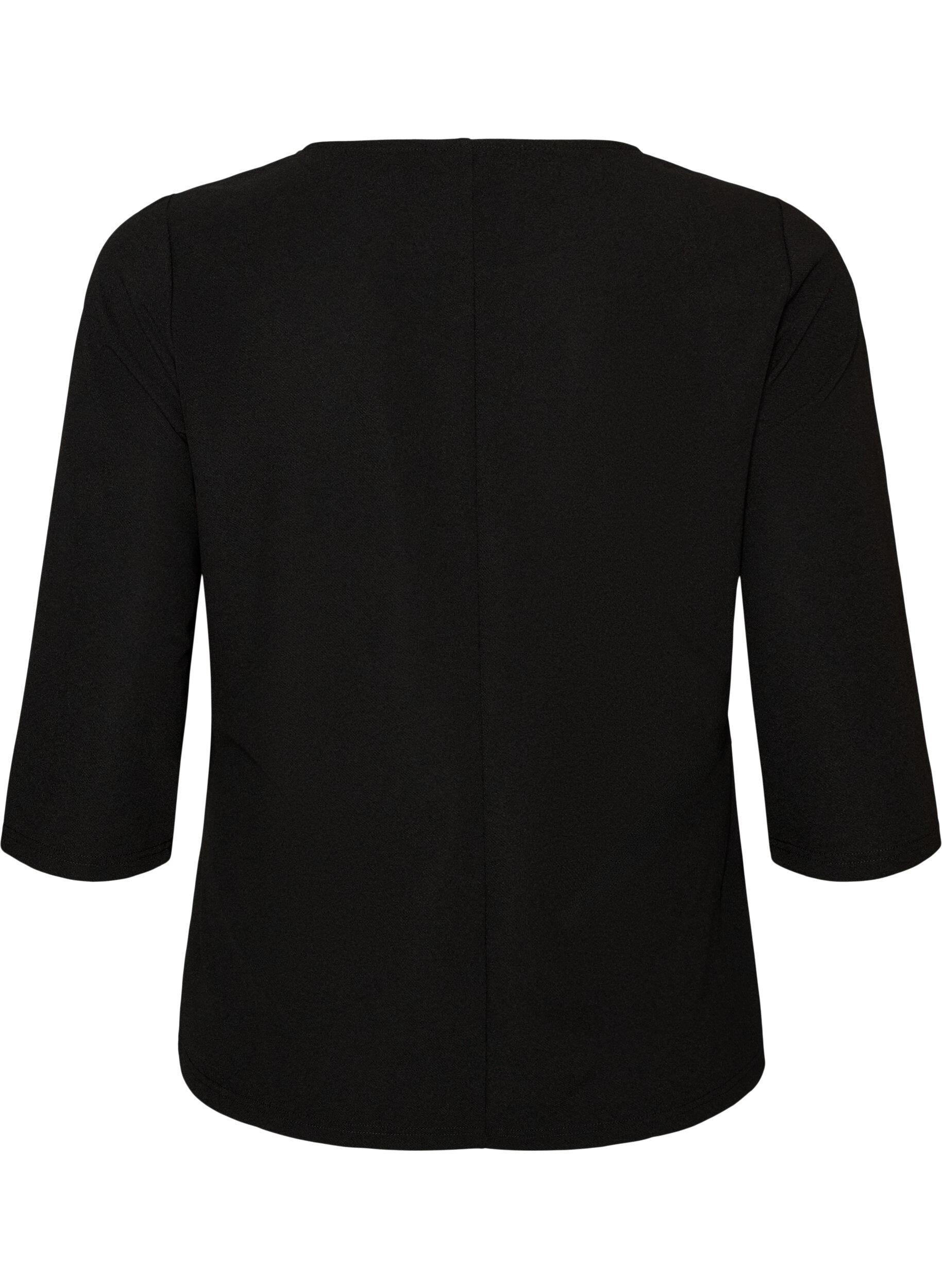 ZizziBlouse met asymmetrische drapering en 3/4-mouwen, Zwart, Packshot image number 1