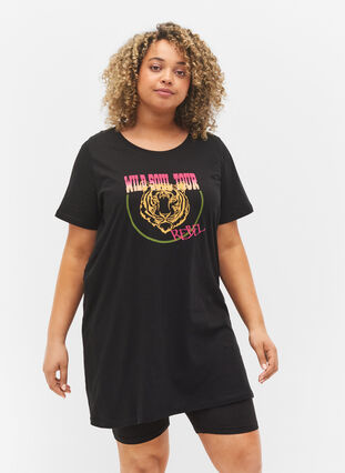 Lang katoenen t-shirt met korte mouwen, Black Tiger, Model image number 0