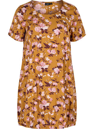 Robe en viscose à manches courtes avec imprimé, Yellow Flower, Packshot image number 0