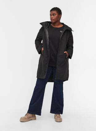 Lange shell jas met zakken en capuchon, Black w/Black, Model image number 2